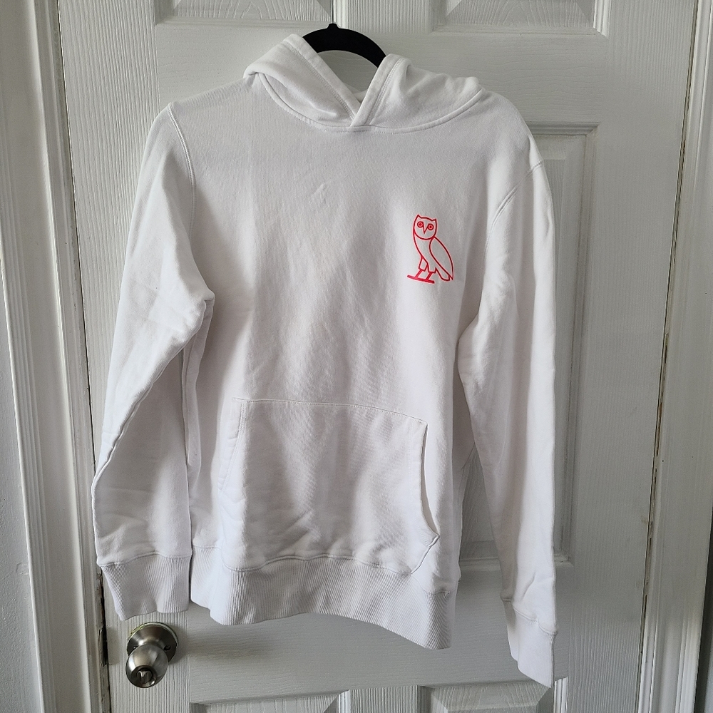 OVO White Hoodie with Pink Logo